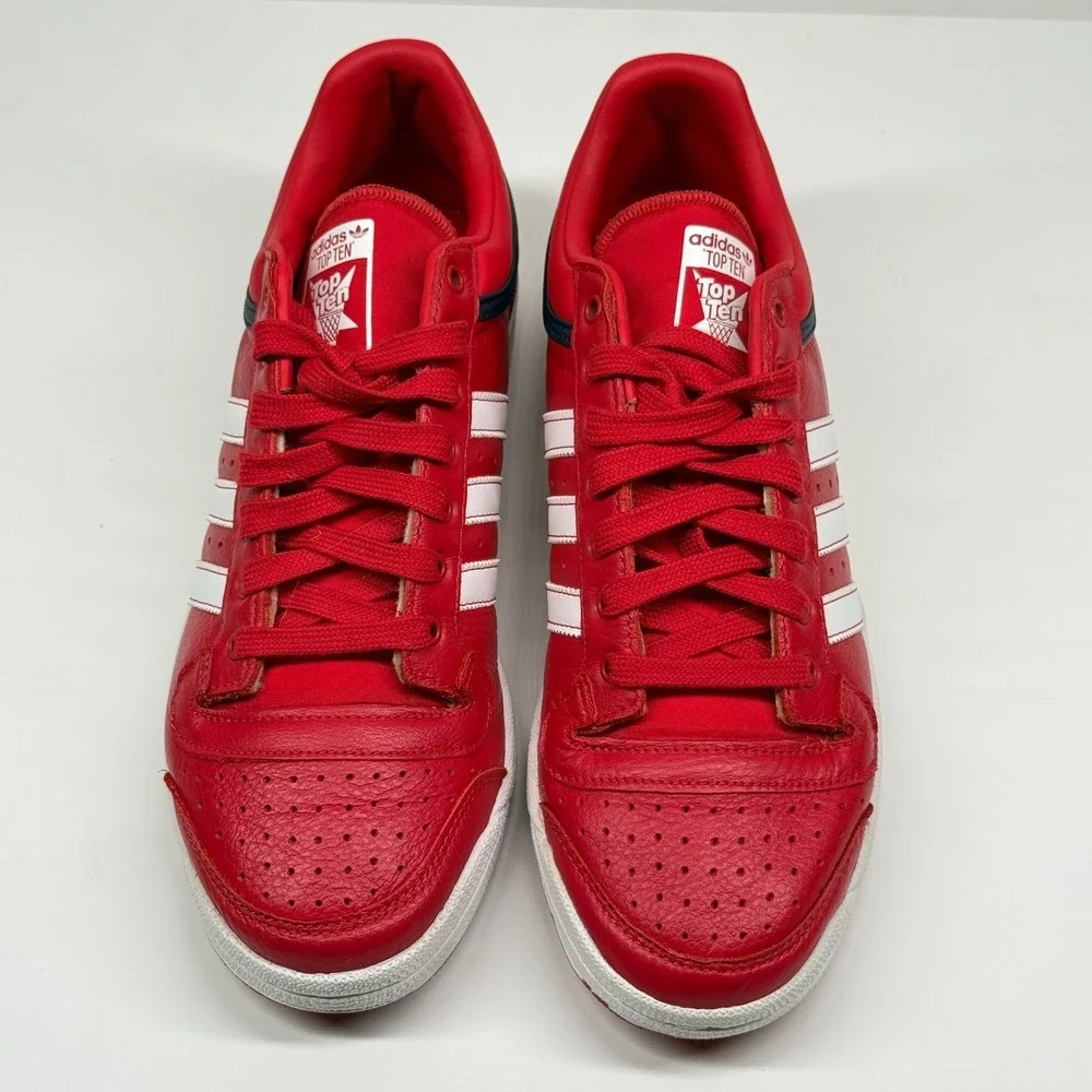 Adidas Top Ten RB Low Sneaker Lace Up Red Leather Casual Comfort Size 10.5 - Picture 2 of 8